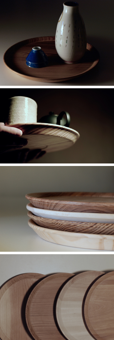 国産木材、欅、栃、杉、松の一枚板で作った東屋の山茶盆